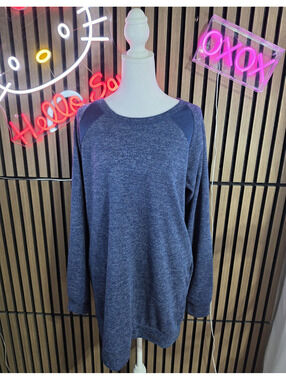 Acting Pro Women's Crewneck Pullover Sweatshirt Blue Raglan Elbow Patch L